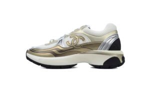 Chanel Khaki Tricolor Leather Sneakers Fabric & Laminated